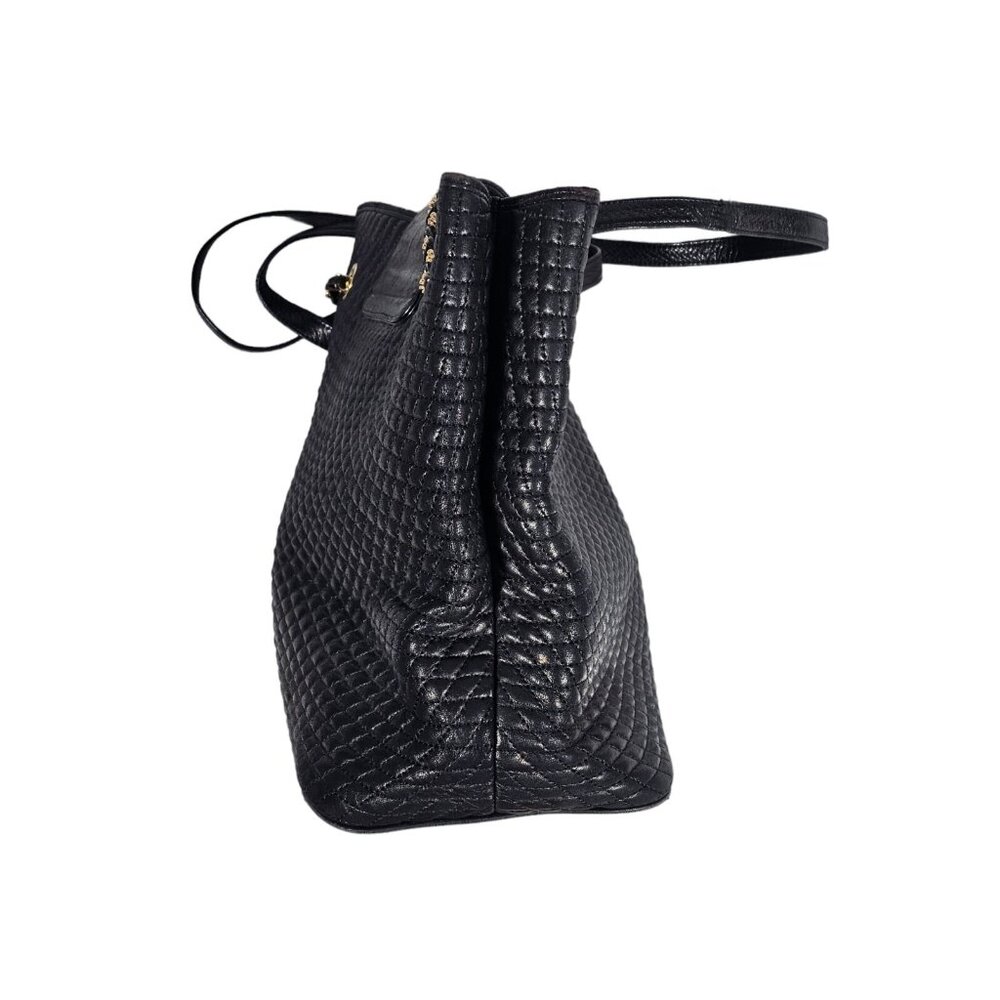 Bally Quilted Black Leather Shoulder Bag Chain Accents Leather Strap - Picture 6 of 13